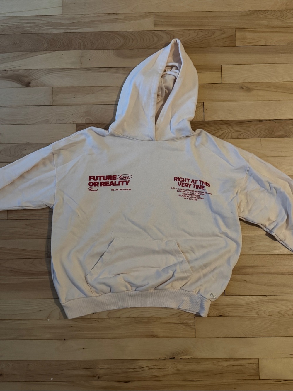 Pull&Bear Cream Hoodie with Subtle Texture